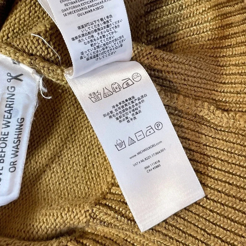 Michael Kors One Shoulder Sleeve Knit Pullover Sweater‎ Brown 2XS Womens Ribbed